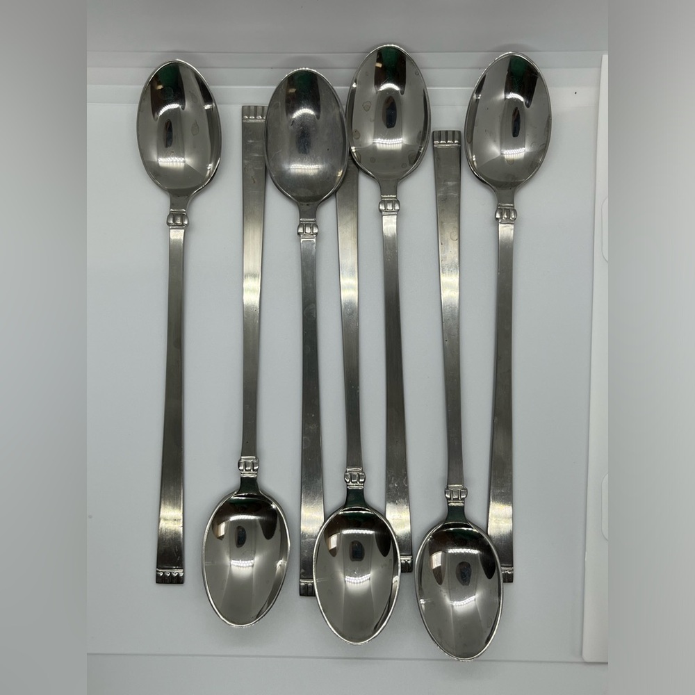 Vintage Danish Crown stainless steel ice tea spoons set of 7